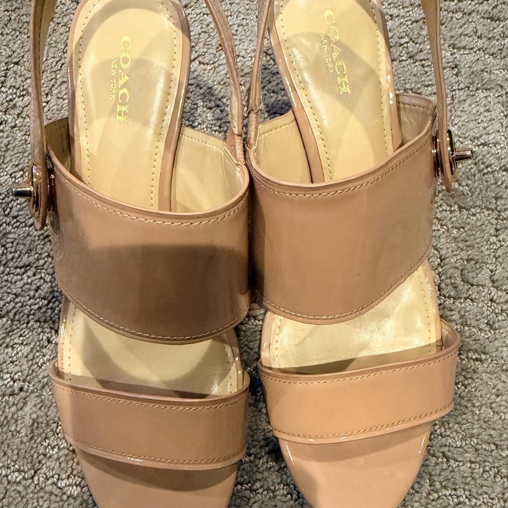 Coach Nude Patent Leather Dual-Strap Slingback Sandals - Picture 5 of 8